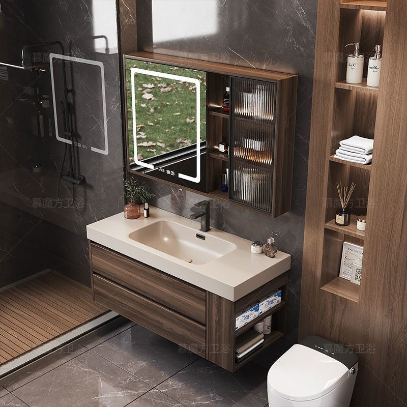 QW- Solid Wood Storage Smart Mirror Cabinet in the Bathroom, Bathroom Sink Set