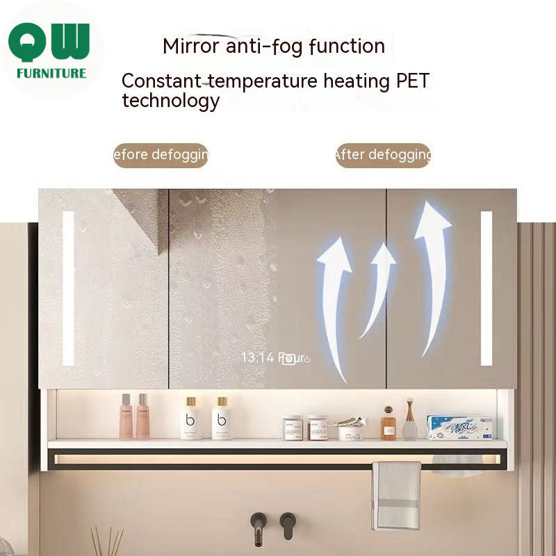 QW- Smart Mirror Bathroom The mirror cabinet in bathroom can eliminate dust and fog by turning on the heater.