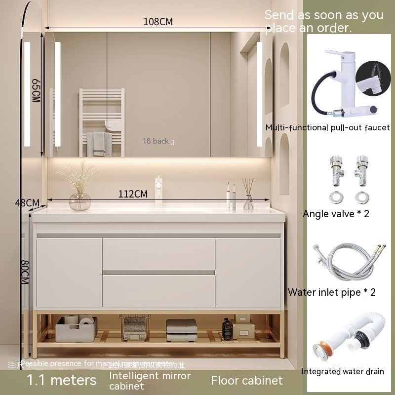 QW- Cream Style Storage Smart Mirror Cabinet Bathroom Sink Set