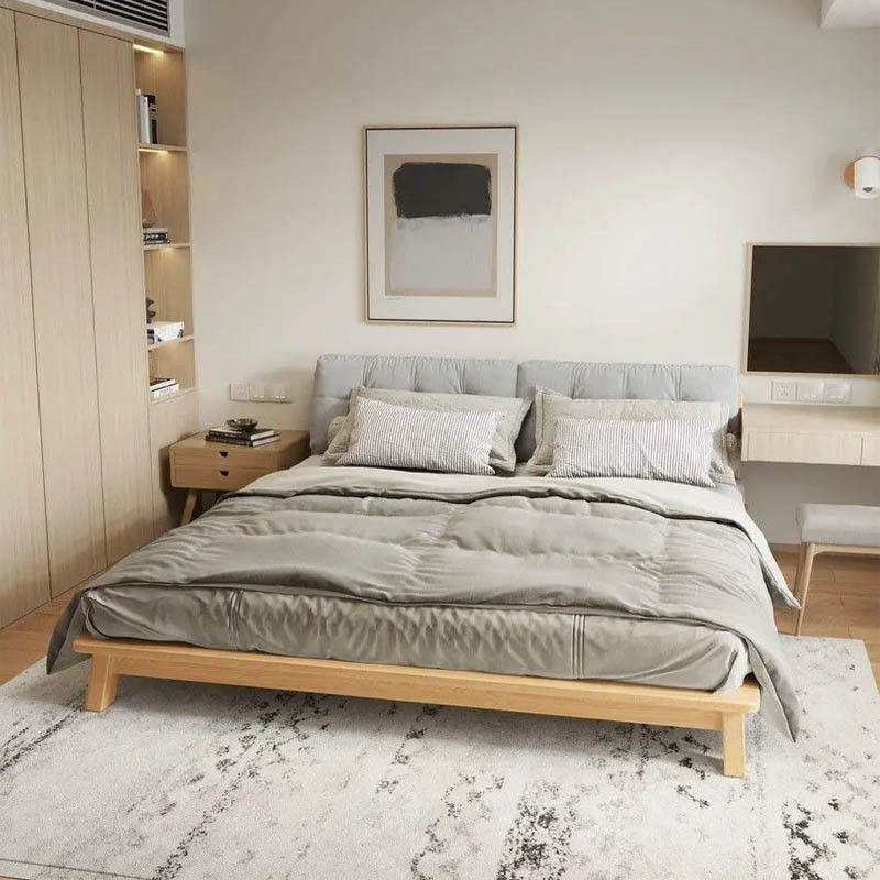 Nordic Solid Wood Full Single 1m x2m Cream Wind Big Bedroom Modern Soft Pack Small Double Bed