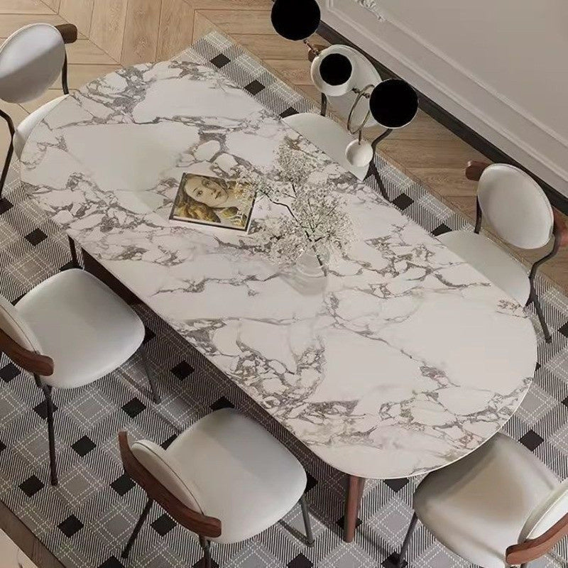Meja makan gua batu kayu padu gaya Eropah menyokong sepenuhnya reka bentuk yang ringan dan elegan yang sesuai untuk ruang tamu.