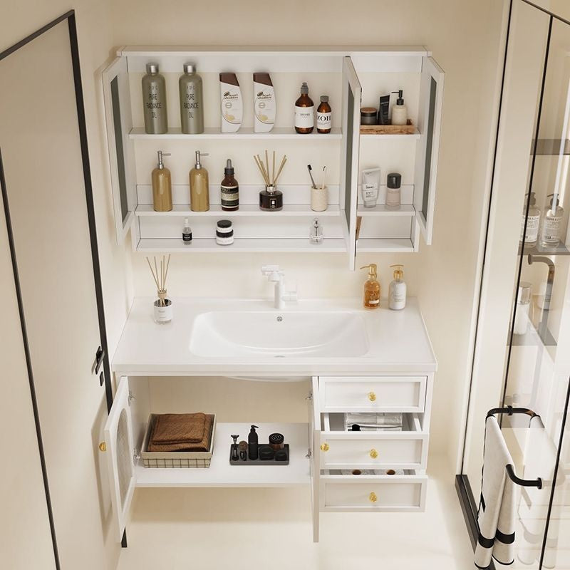 QW- Solid Wood Storage Smart Glass Cabinet Bathroom Ceramic Basin