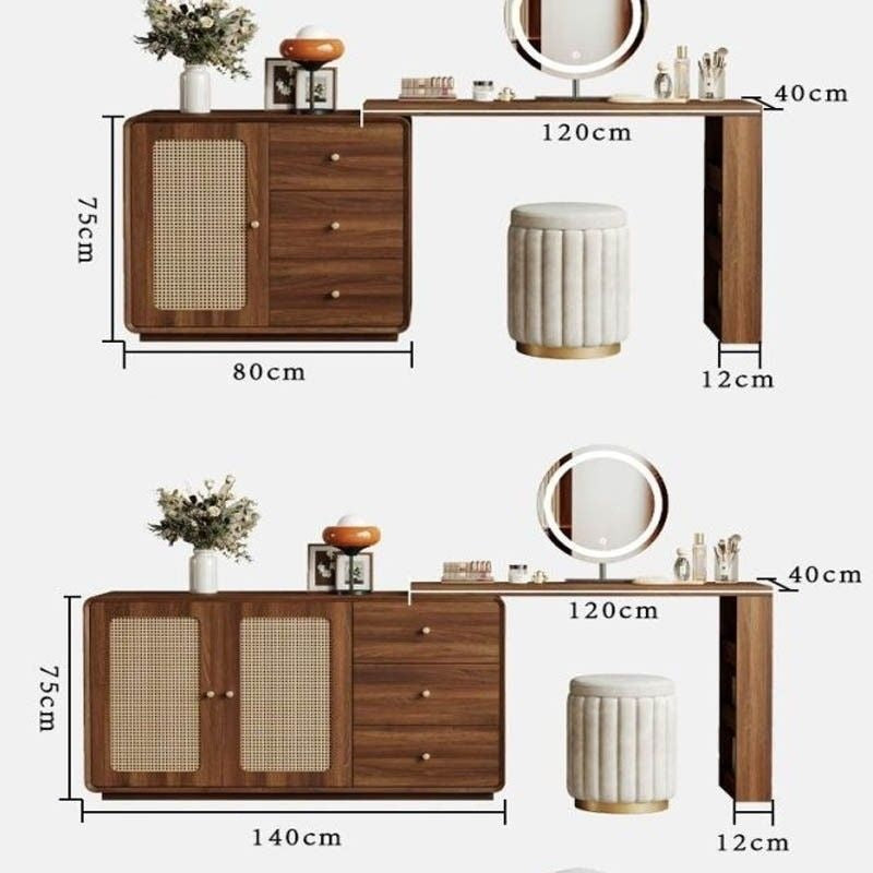 Rattan Woven Round Solid Wood Cabinet One Dressing Table Main Bedroom Corner Foldable