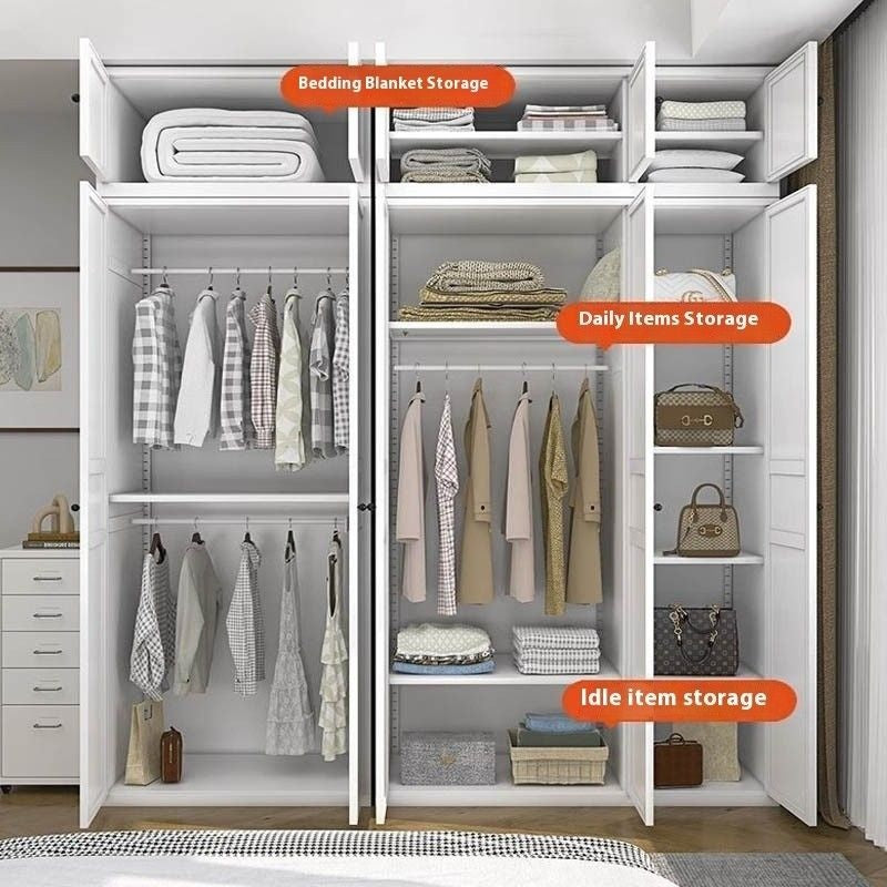 Closet, wrought iron home bedroom storage, European style cream color, wardrobe, children's wardrobe