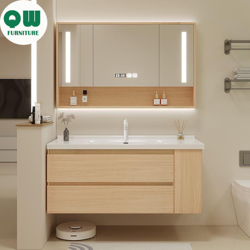 QW- Solid Wood Storage Smart Mirror Cabinet Bathroom Sink Set