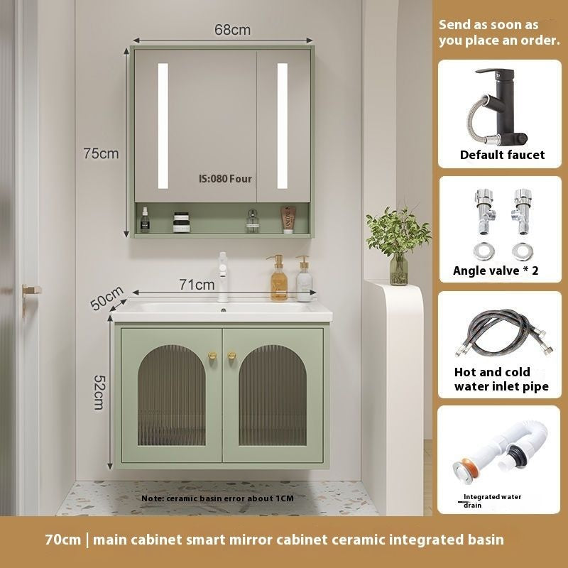 QW- Solid Wood Storage Smart Glass Cabinet Bathroom Ceramic Basin