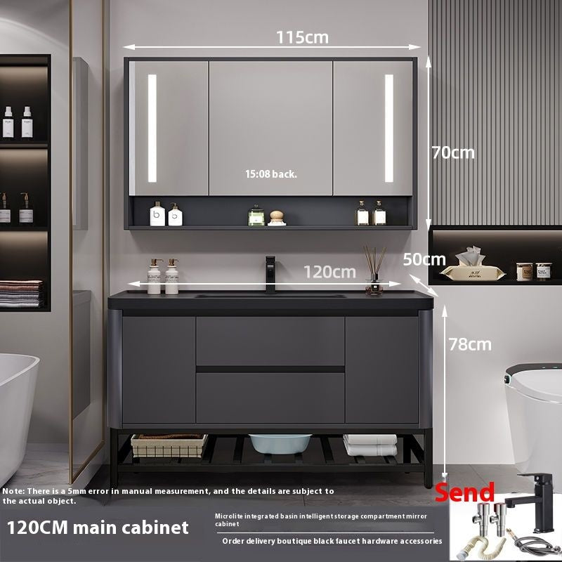 QW- Bathroom storage with smart mirror and black glass cabinet made of real wood.