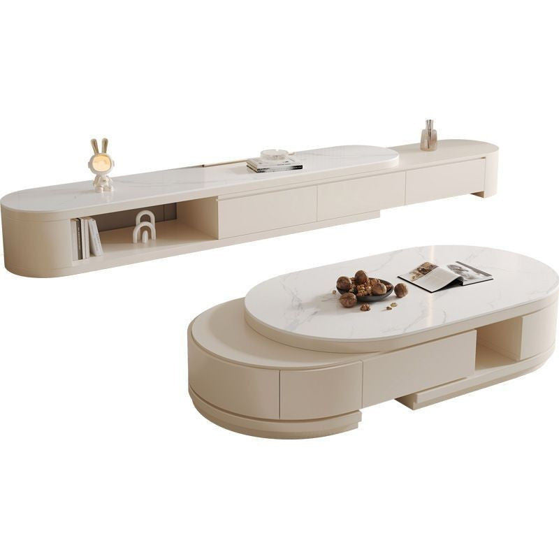 Nordic Light Luxury Modern Coffee Stone Board TV Cabinet Combined Small Oval Foldable Table for Living Room Home