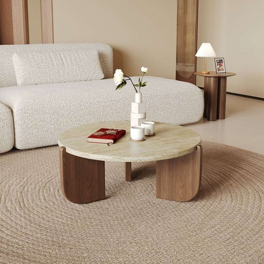 Slate Coffee Solid Wood Simple Living Room Home Round Creative Marble Sofa Low Table