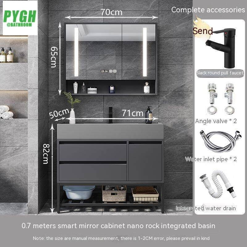 QW- Floor-mounted Basin Smart Mirror Real Wood Storage Cabinet in Bathroom