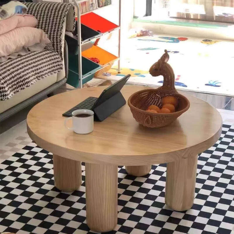 Solid Wood Coffee Color Login Modern Simple Nordic Wooden Tea Living Room Round Table for Home