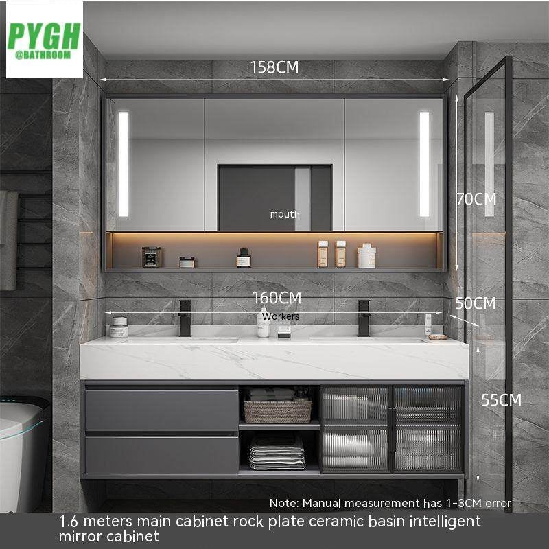 QW- Set Besen Besar dengan Cermin Pintar dan Kabinet Penyimpanan Kayu Asli untuk Bilik Mandi 