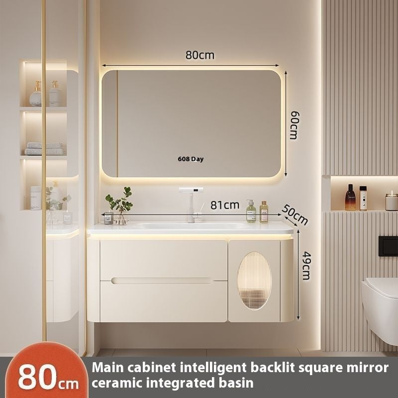Set Kabinet Bilik Mandi Cermin Pintar Penyimpanan Kayu Oak QW- 