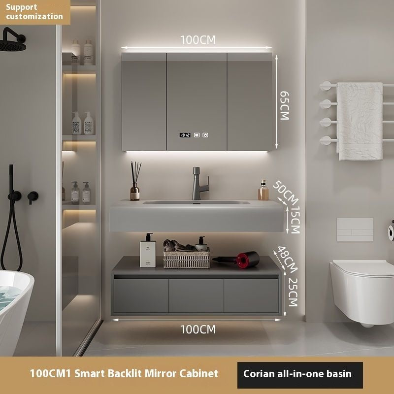 QW- Real Wood Storage Sink Set Smart Mirror Cabinet in the Bathroom
