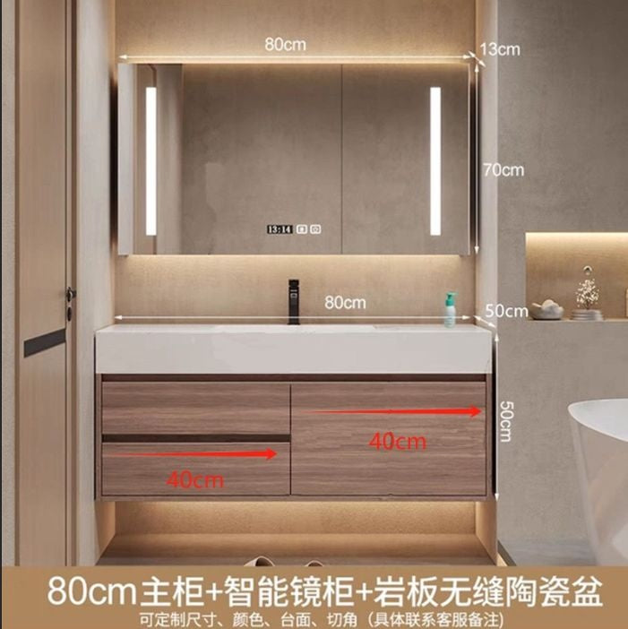 QW- High-quality storage made of real wood for smart mirror cabinet in the bathroom, bathroom sink.