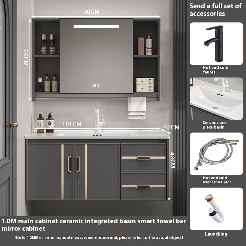 Kabinet Penyimpanan Aluminium QW- Cermin Pintar Set Sinki Bilik Mandi 