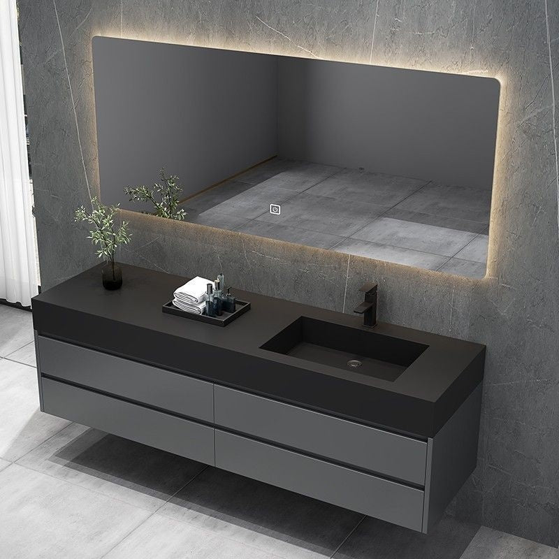 QW- Custom-madeRockboard Smart Sink Glass Bathroom Storage Cabinet