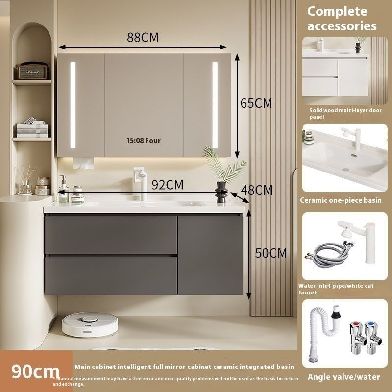 QW- Solid Wood Storage Smart Mirror Cabinet Bathroom Sink Set