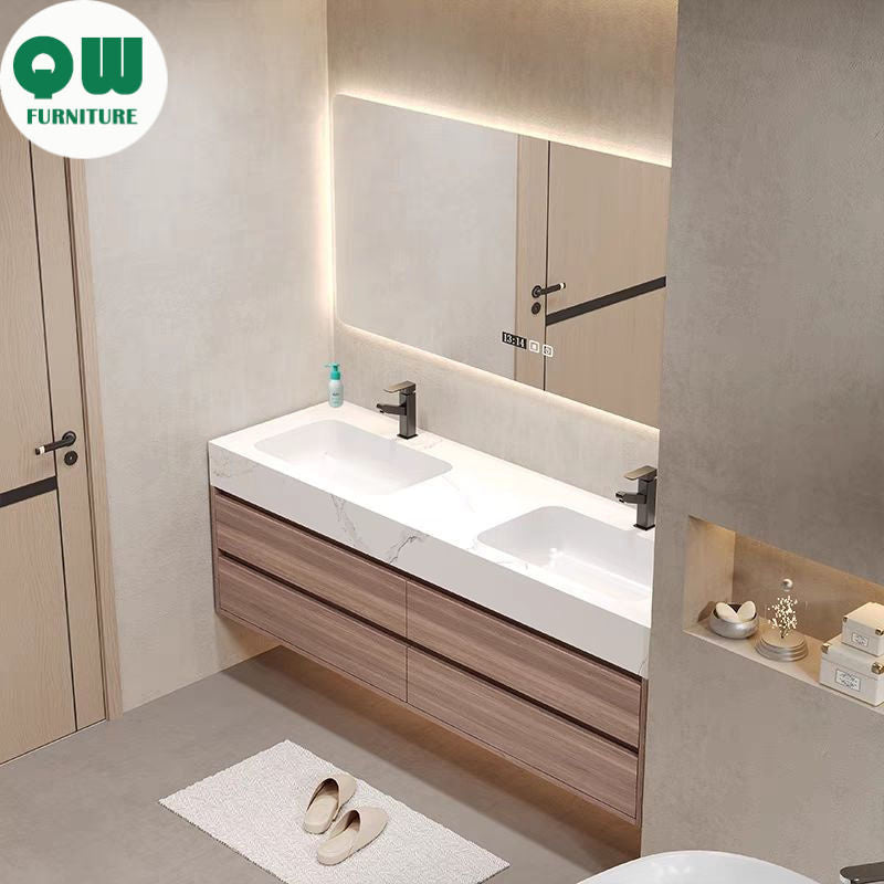 QW- High-quality storage made of real wood for smart mirror cabinet in the bathroom, bathroom sink.