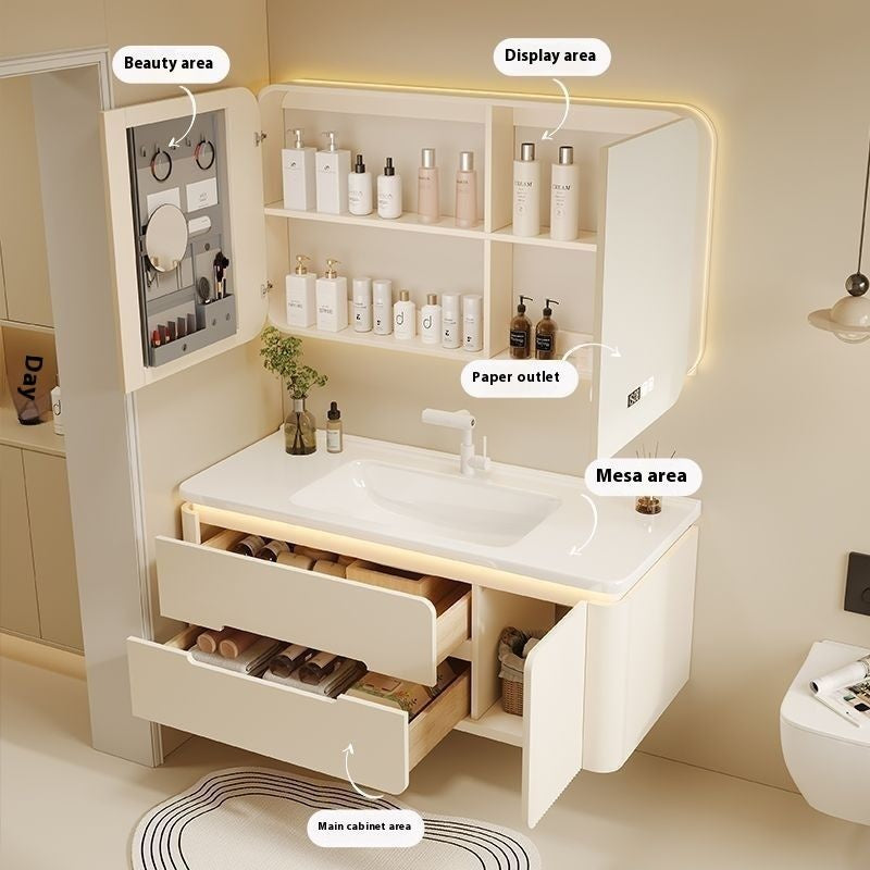 QW- Cream Color Storage Smart Glass Cabinet Bathroom Basin