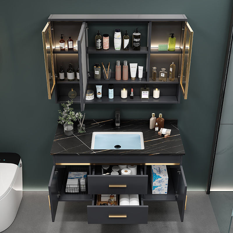 QW- Kabinet simpanan kayu asli cermin pintar di bilik mandi, sinki bilik mandi 