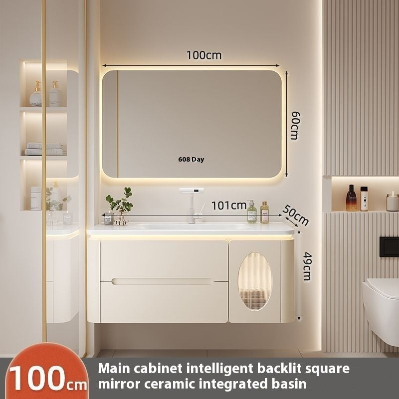 Set Kabinet Bilik Mandi Cermin Pintar Penyimpanan Kayu Oak QW- 