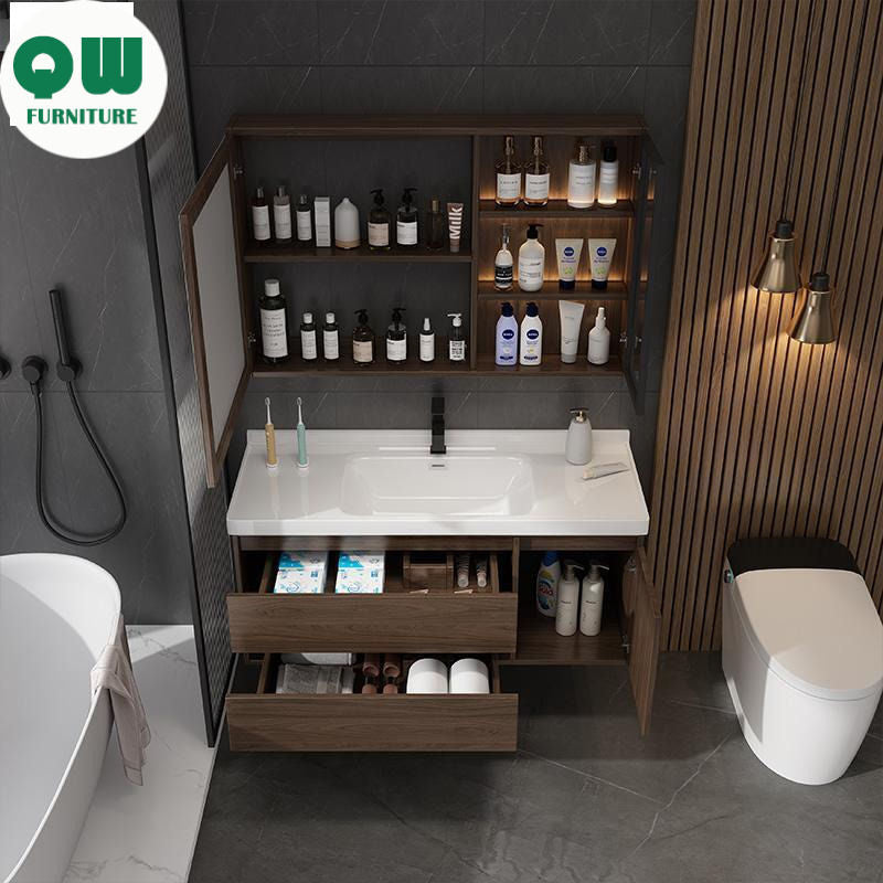 QW- Storage Mirror Cabinet Bathroom Sink Set
