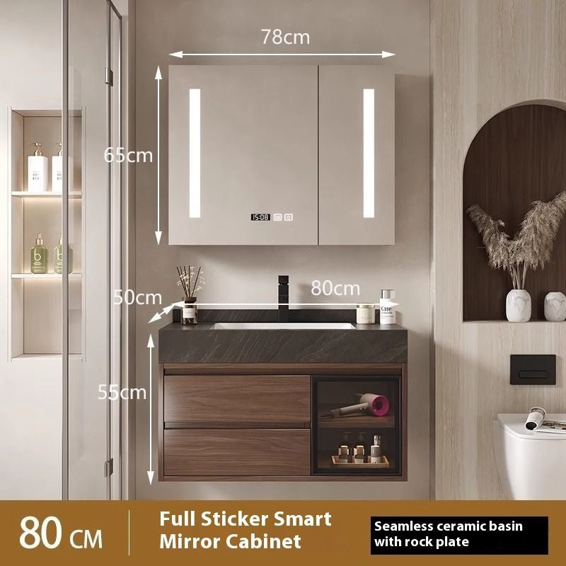 Kabinet Penyimpanan Kayu Asli Cermin Pintar QW- di Bilik Mandi, Set Singki Bilik Mandi 