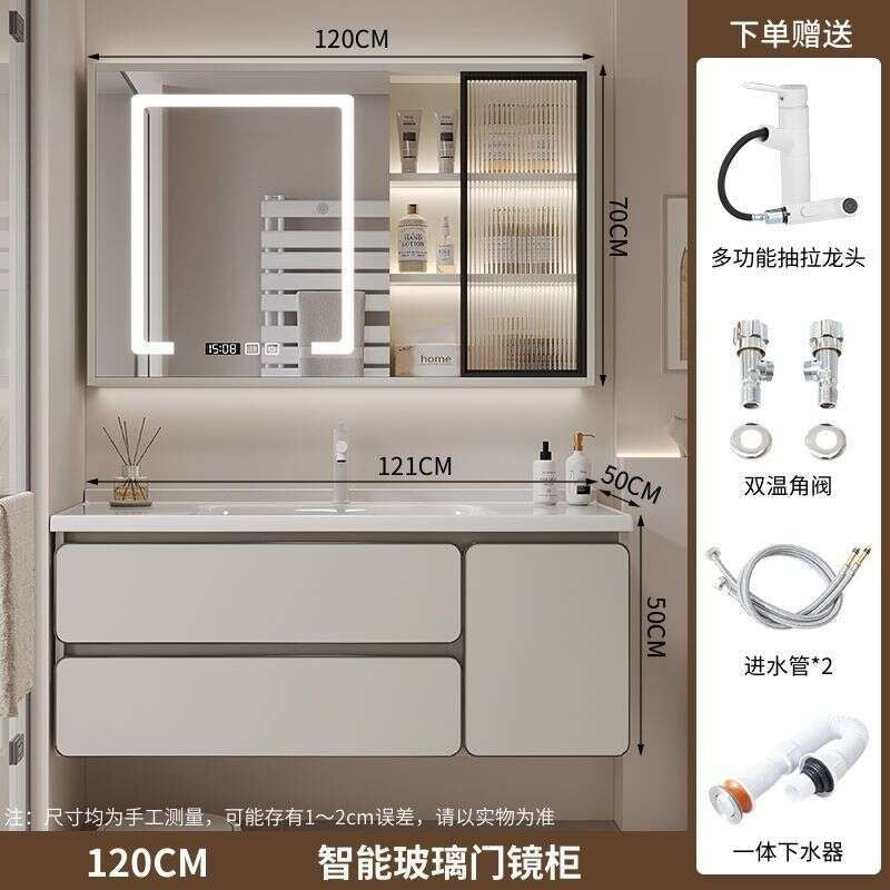 QW- Kabinet simpanan kayu asli cermin pintar di bilik mandi, sinki bilik mandi 