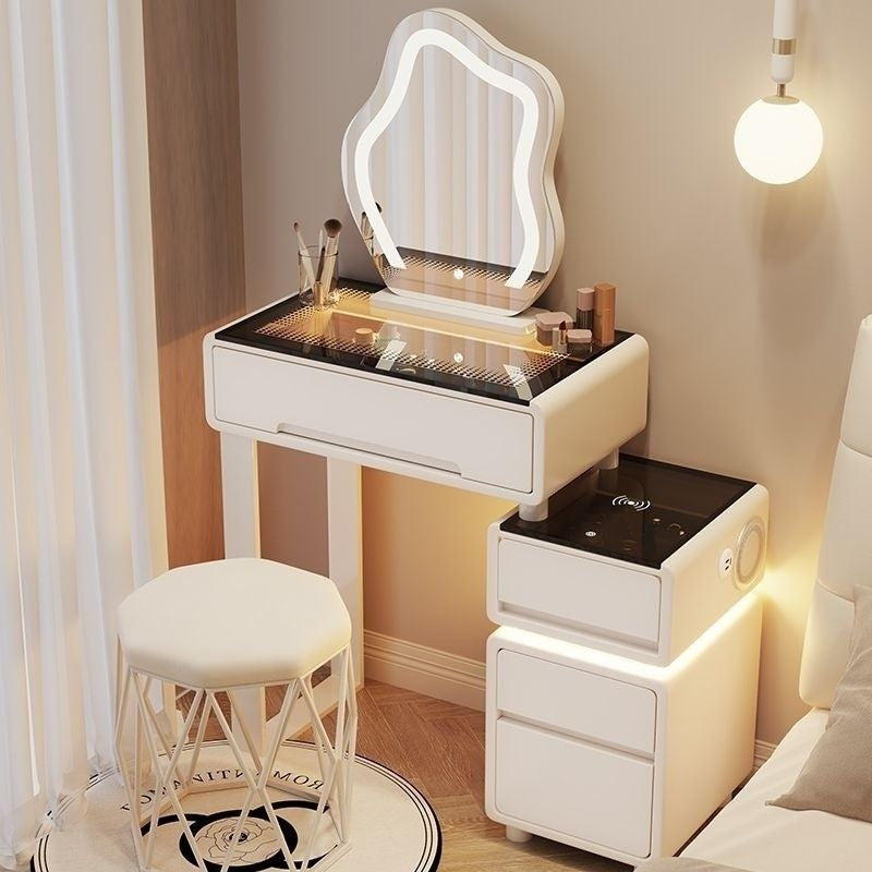 Modern Simple Premium Bedroom Small Solid Wood Type Cream Wind Dressing Table with Smart Cabinet