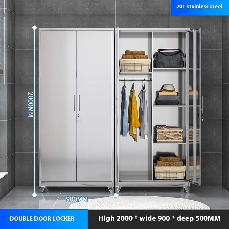 Stainless Steel Wardrobe Home Bedroom Sliding Door Hanging Closet High Capacity Storage Cabinet Balcony All In One Locker