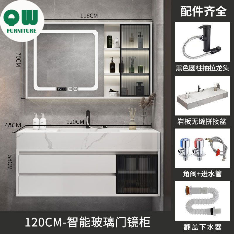 QW- Bilik Mandi Pintar, Kabinet Penyimpanan Bilik Mandi Cermin, Set Besen 