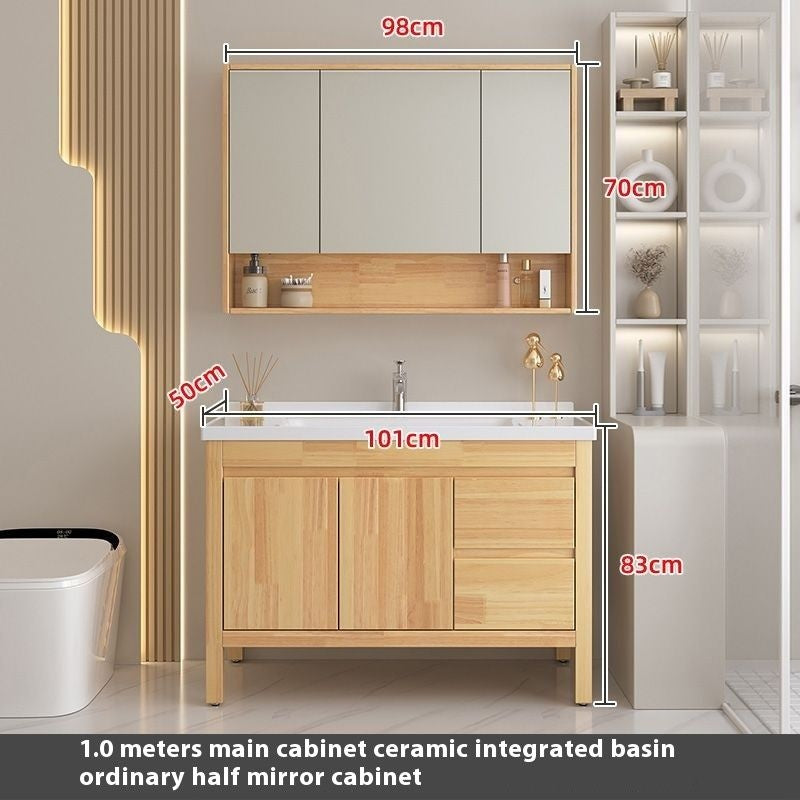 Set Singki Cermin Pintar Kabinet Penyimpanan Kayu Oak QW- di Bilik Mandi 