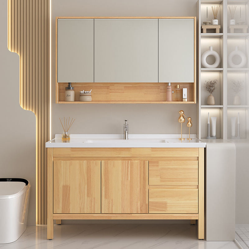 Set Singki Cermin Pintar Kabinet Penyimpanan Kayu Oak QW- di Bilik Mandi 
