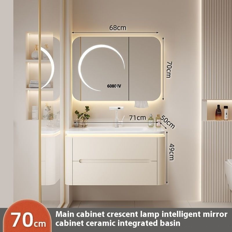 Set Kabinet Bilik Mandi Cermin Pintar Penyimpanan Kayu Oak QW- 