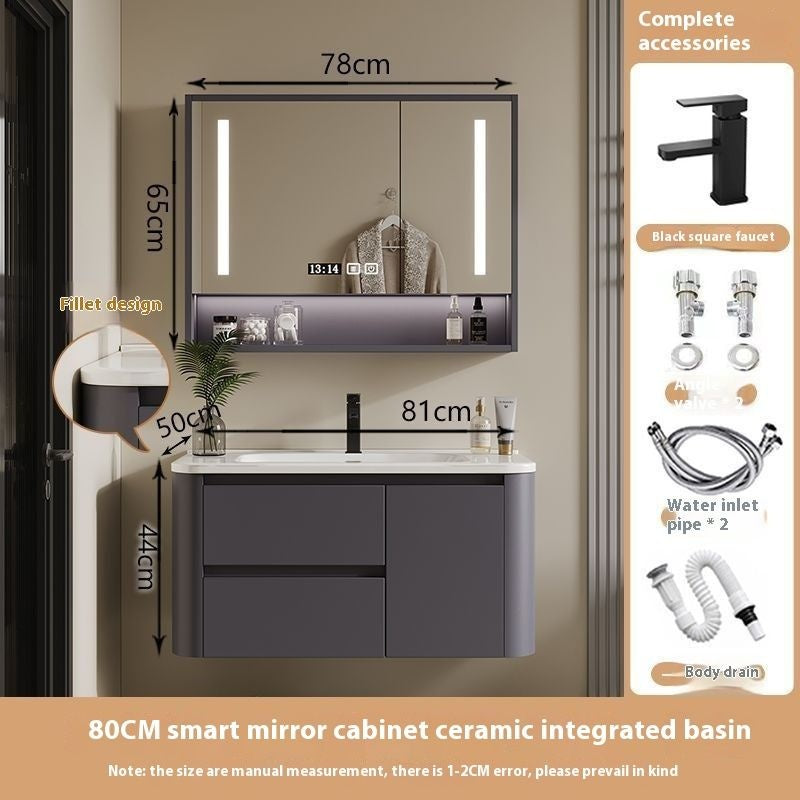 Kabinet Penyimpanan QW- Ins Style, Kabinet Cermin Pintar untuk Bilik Mandi, Set Singki Bilik Mandi 