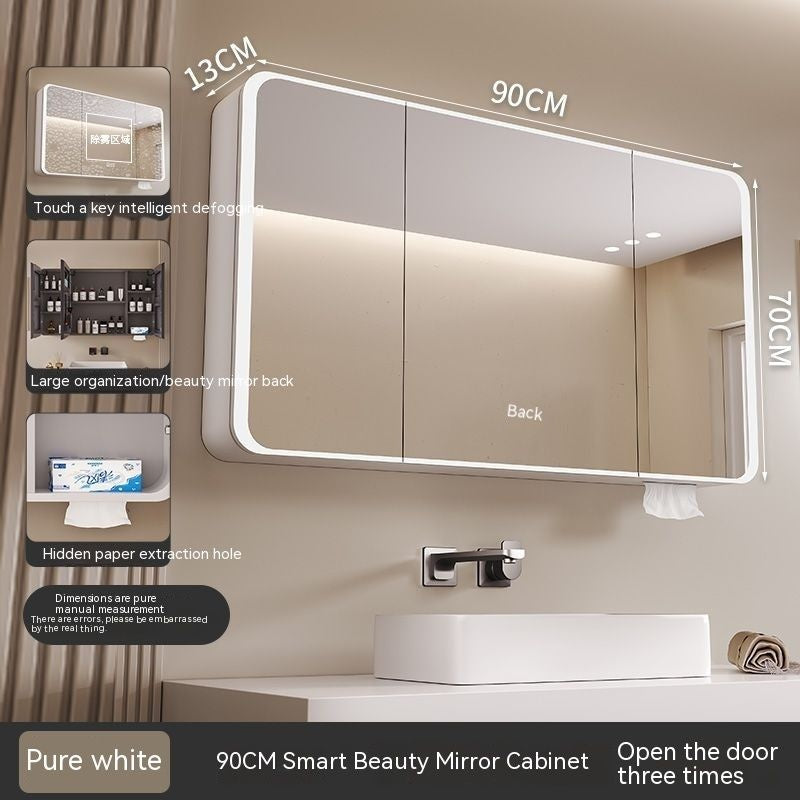 QW- Smart Mirror Cabinet Bathroom Aluminum Metal Can Display Time and Clear Fog