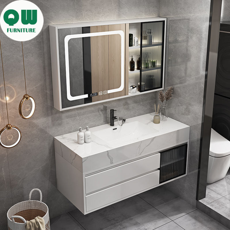 QW- Bilik Mandi Pintar, Kabinet Penyimpanan Bilik Mandi Cermin, Set Besen 