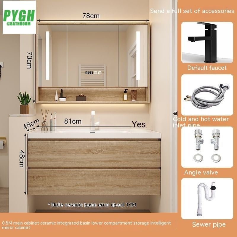 QW- Bathroom storage cabinet with sink set and smart mirror