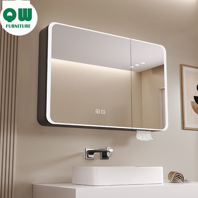 QW- Smart Mirror Cabinet Bathroom Aluminum Metal Can Display Time and Clear Fog