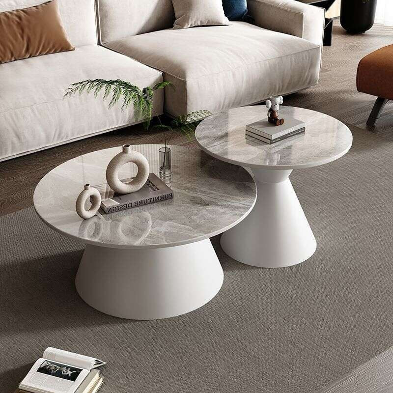 Meja Kopi Slate Sofa kopi yang ringan dan elegan untuk ruang tamu rumah, meja bulat kecil
