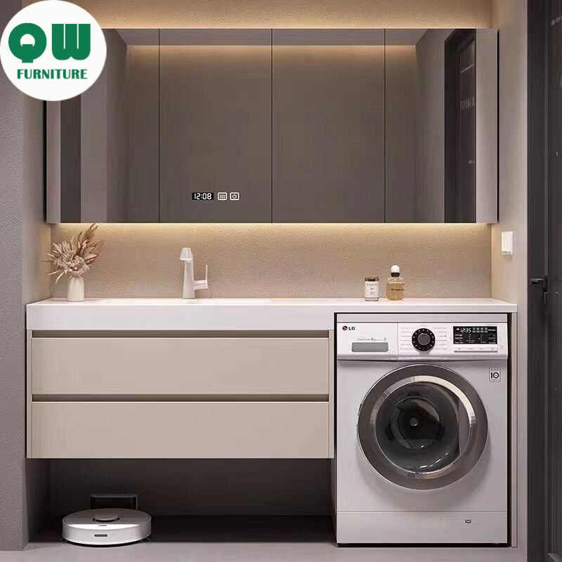 QW- Washing Machine Bathroom Sink Set Storage Cabinet from Genuine Wood
