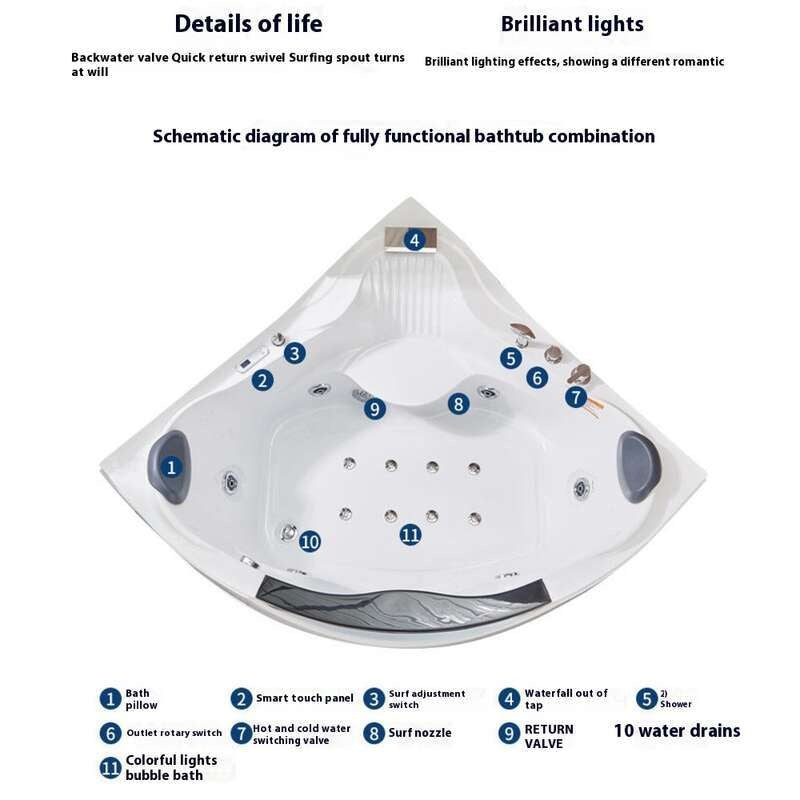 QW- Equilateral Triangle Bathtub with massage Heating system bathtub