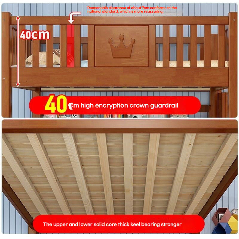 Oak upper lower bunk high and low dormitory bed, small solid wood bed for children, students, adults.