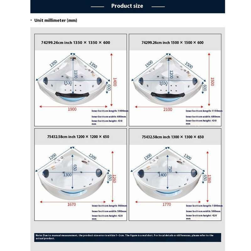QW- Equilateral Triangle Bathtub with massage Heating system bathtub