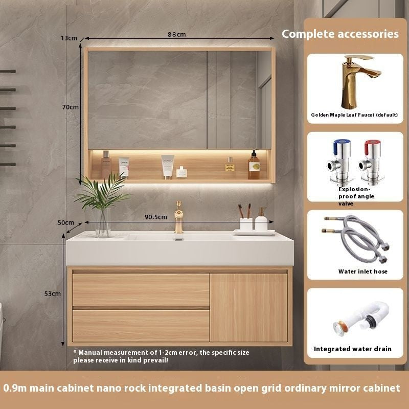 QW- Smart Solid Wood Mirror Bathroom Storage Cabinet Sink Set