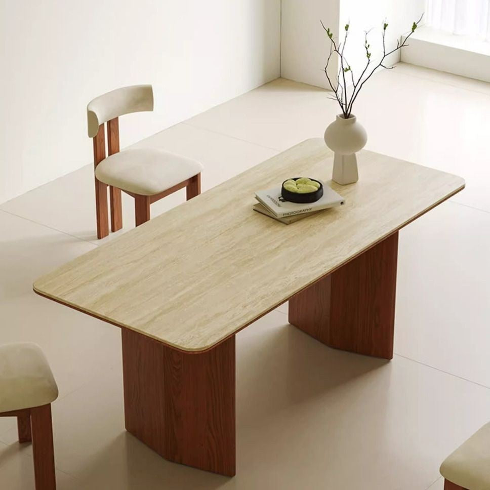 Flat Cream Style Modern Design Compact Solid Wood Dining Table - Optional