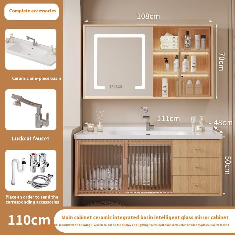 QW- Solid Wood Storage Smart Mirror Cabinet Bathroom Sink Set