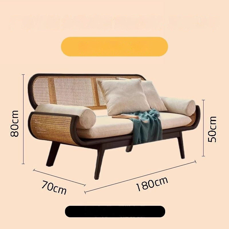 Sofa Malas Perancis Tenunan Rotan Kayu Padu Ruang Tamu Bilik Tidur Balkoni Ruang Istirehat Kerusi Tiga Orang