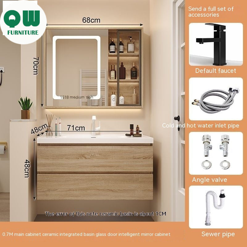 QW- Bathroom storage cabinet with sink set and smart mirror